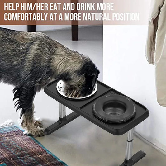 Dog Feeder Height Adjustable Dog Bowl Non-Slip Slow Feeder Tall Dog Bowl Stand With 2 Steel Bowls To Health