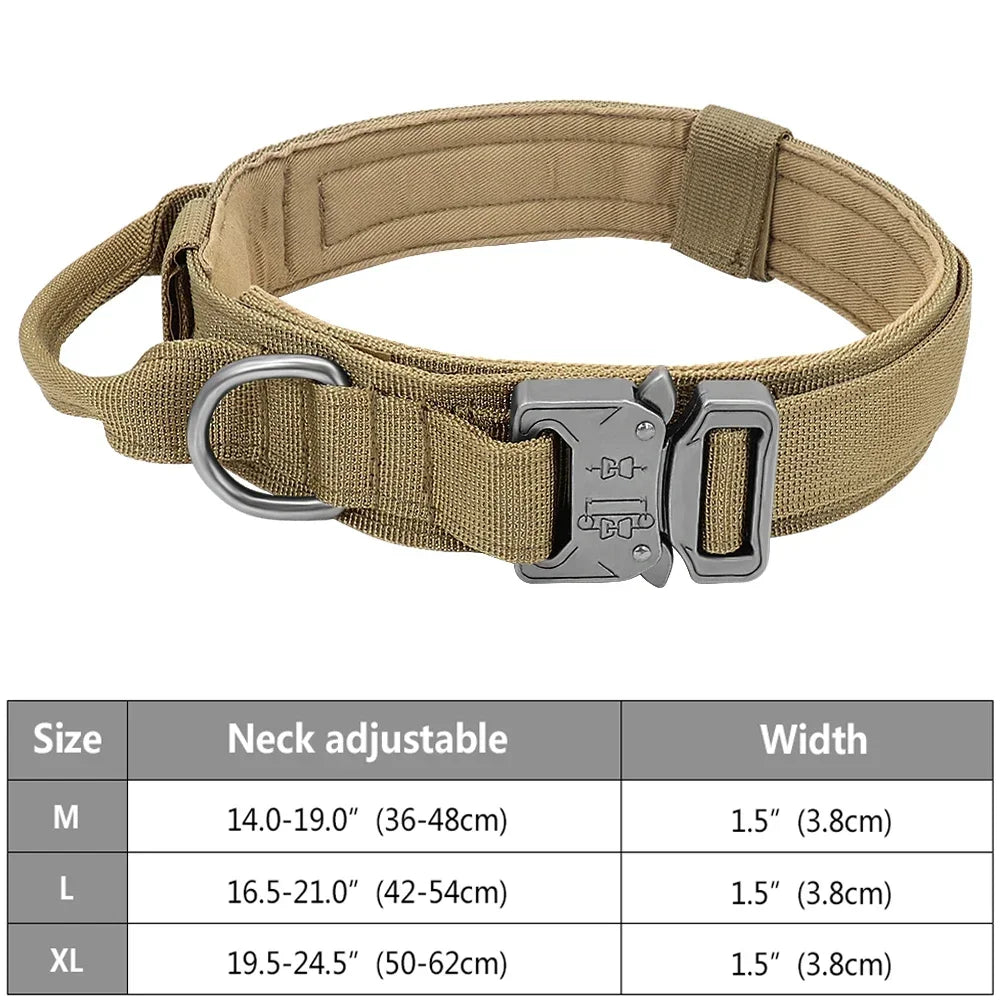 Heavy Duty Tactical Dog Collars with Handle Neck K9 Collar with Patch Outdoor Training and Walking for Medium and Large Dogs