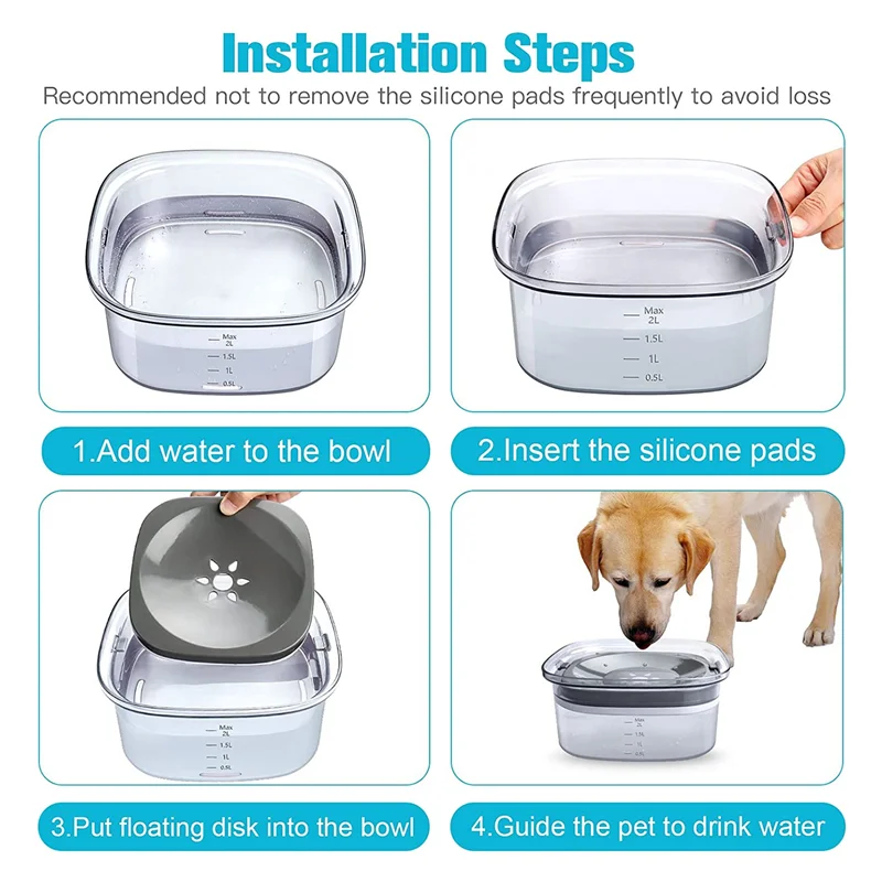 Dog Water Bowl Slow Water Feeder 70Oz No Spill Dog Bowl Pet Water Dispenser 2L Visible Water Level Slow Drinking Bowl