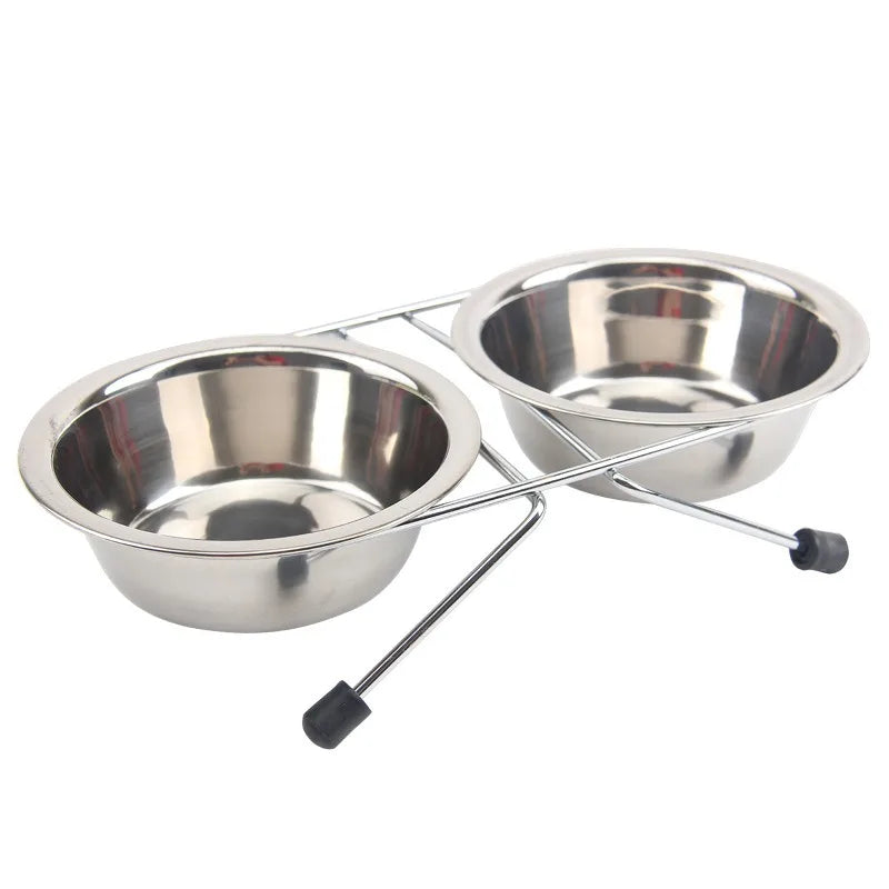 New Dog Bowl Stainless Steel Pet Dog Cat Double Bowls Iron Stand Food Water Dishes Feeder Pet Supplies Anti-Leak Water Bowl