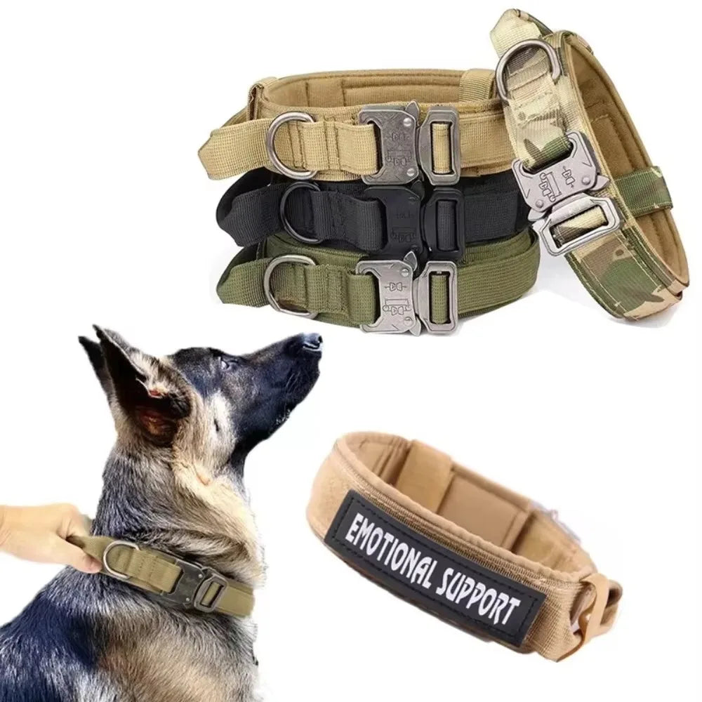 Heavy Duty Tactical Dog Collars with Handle Neck K9 Collar with Patch Outdoor Training and Walking for Medium and Large Dogs