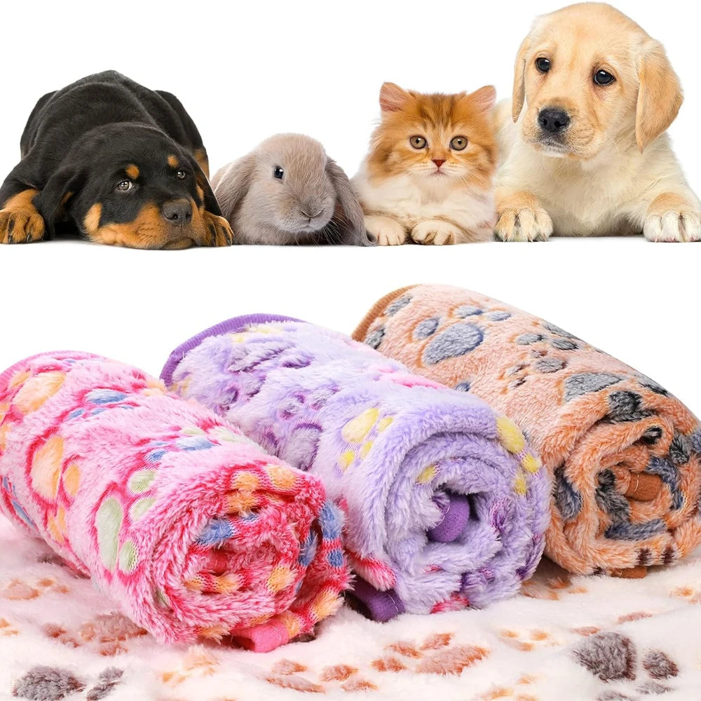 Dog Cat Hamster Fleece Blanket Soft Warm Coral Dog Paw Bones Print Bed Washable Breathable Pet Kitten Puppy Protective Couch