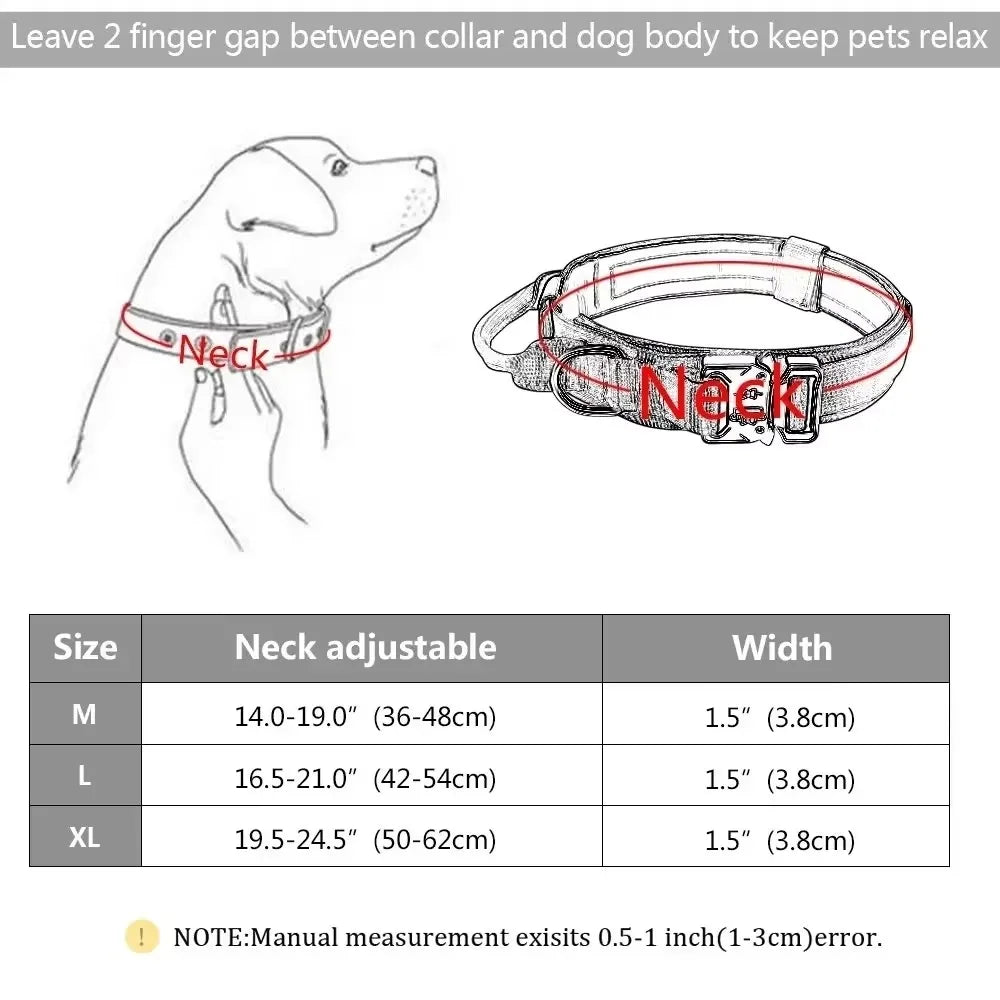 Heavy Duty Tactical Dog Collars with Handle Neck K9 Collar with Patch Outdoor Training and Walking for Medium and Large Dogs