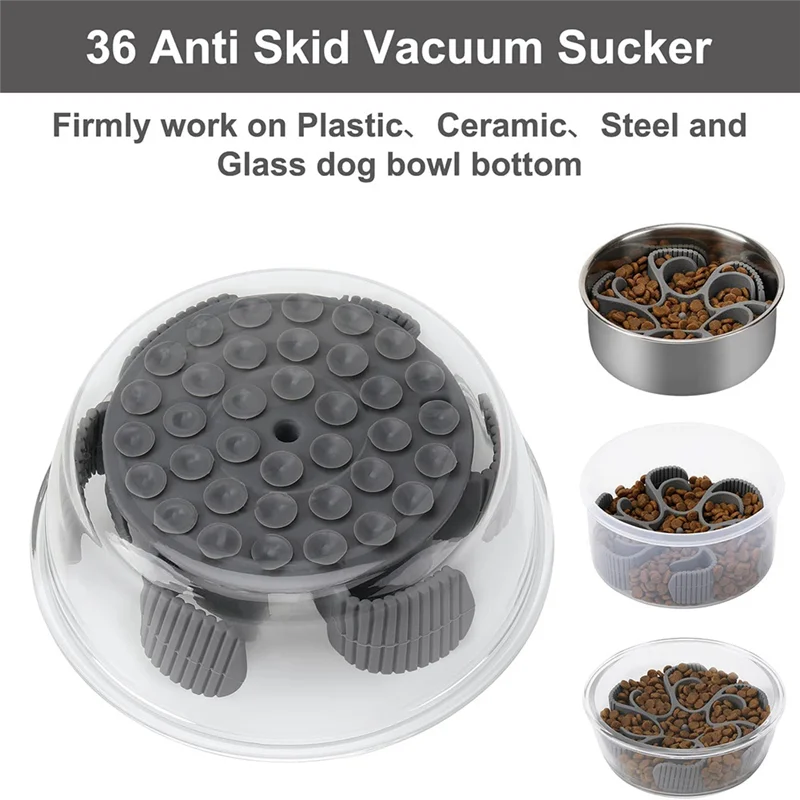 Dog Slow Feeding Bowl Silicone Spiral Dog Food Bowl Inserted Into the Feeder to Slow Down the Canine Feeding Rate(Grey)