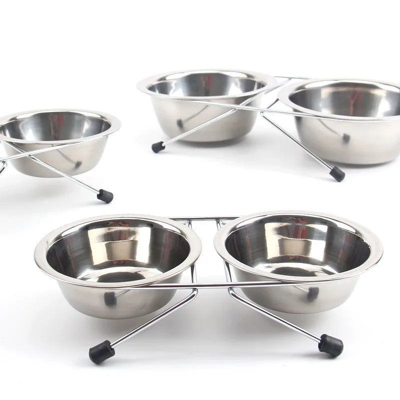 New Dog Bowl Stainless Steel Pet Dog Cat Double Bowls Iron Stand Food Water Dishes Feeder Pet Supplies Anti-Leak Water Bowl