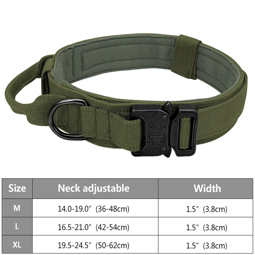 Heavy Duty Tactical Dog Collars with Handle Neck K9 Collar with Patch Outdoor Training and Walking for Medium and Large Dogs