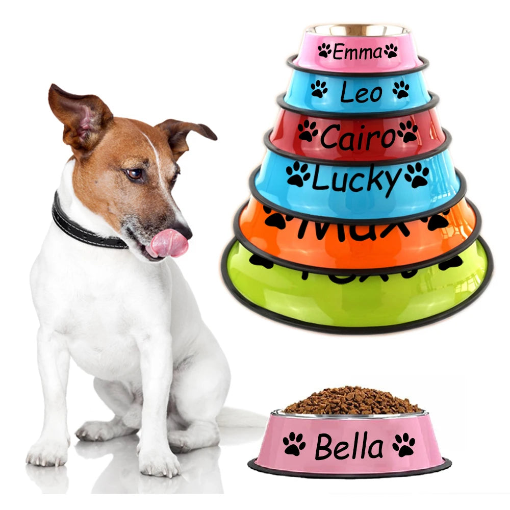 Custom Name Dog Cat Stainless Steel Bowl Pet Colorful Water Food Non slip dining basin Circular Personalized Bowl Multi size