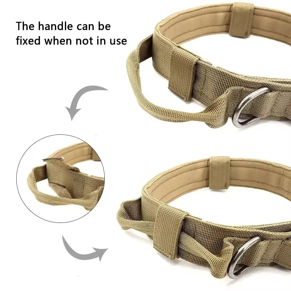 Heavy Duty Tactical Dog Collars with Handle Neck K9 Collar with Patch Outdoor Training and Walking for Medium and Large Dogs