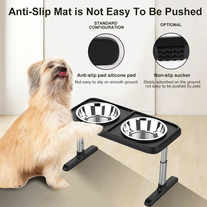 Dog Feeder Height Adjustable Dog Bowl Non-Slip Slow Feeder Tall Dog Bowl Stand With 2 Steel Bowls To Health