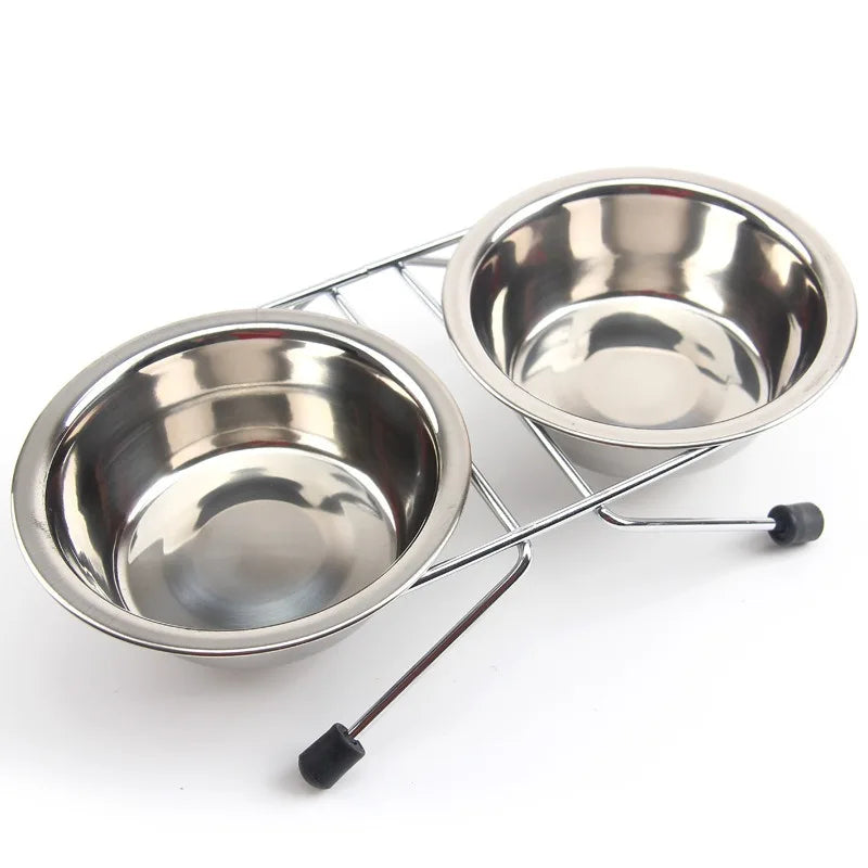 New Dog Bowl Stainless Steel Pet Dog Cat Double Bowls Iron Stand Food Water Dishes Feeder Pet Supplies Anti-Leak Water Bowl