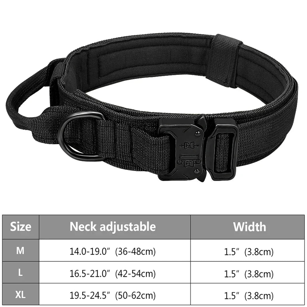 Heavy Duty Tactical Dog Collars with Handle Neck K9 Collar with Patch Outdoor Training and Walking for Medium and Large Dogs