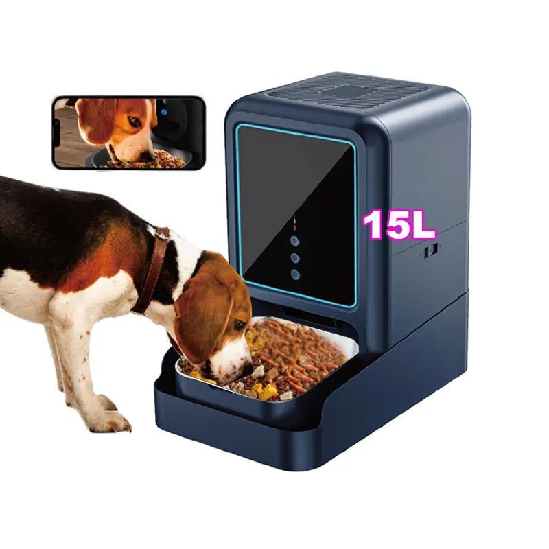 New Design Elevated 15L Large Dog Wireless Automatic Pet Feeder Double Bowls Food Cat Dispenser With Smart HD Camera Feeder