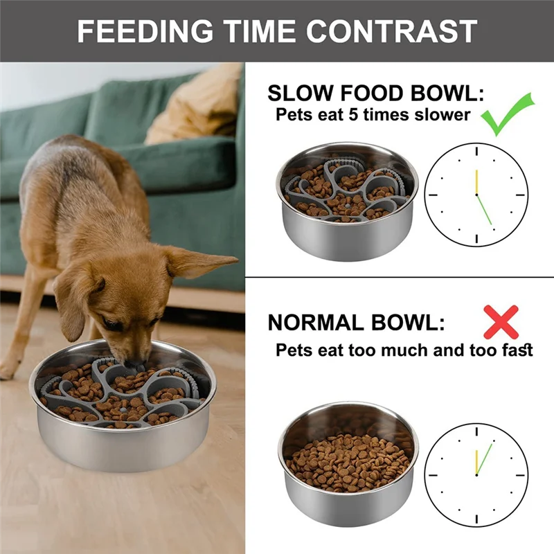 Dog Slow Feeding Bowl Silicone Spiral Dog Food Bowl Inserted Into the Feeder to Slow Down the Canine Feeding Rate(Grey)